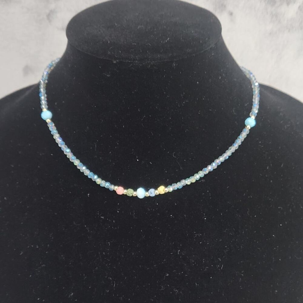 Blue Beaded Necklace - Fashion Jewelry - Exquisite Crystal Collection